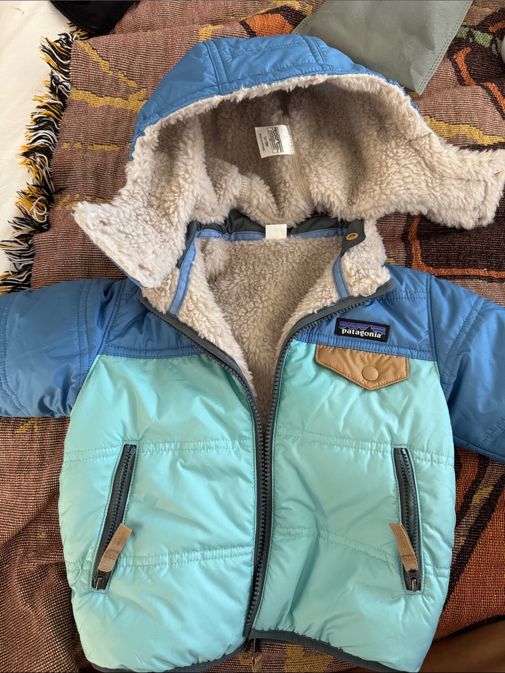 Patagonia Blue & Light Teal Kids Sherpa-Lined Puffer Jacket